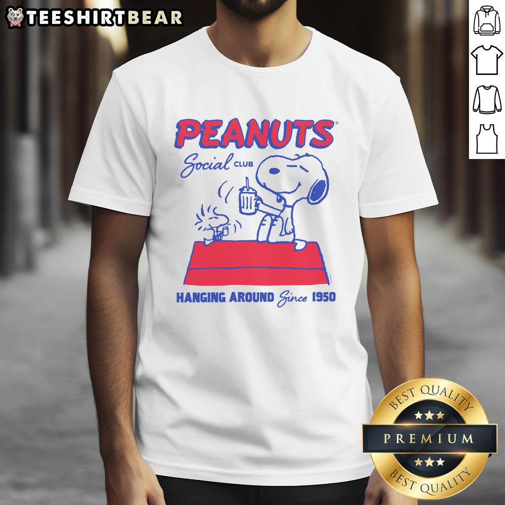 Alt Text: Good Peanuts Snoopy & Woodstock Social Club T-Shirt celebrating friendship since 1950, perfect for fans of Peanuts.