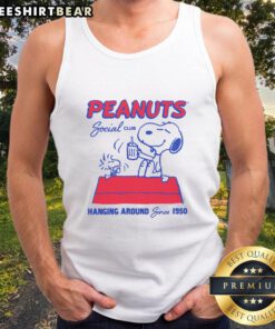 Alt Text: Good Peanuts Snoopy Woodstock Social Club tank top, celebrating friendship since 1950 with iconic characters.