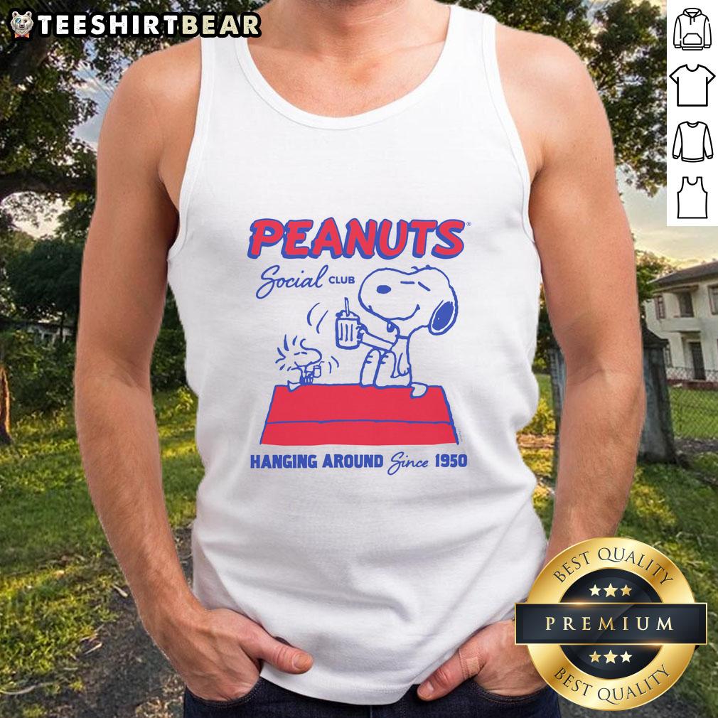 Alt Text: Good Peanuts Snoopy Woodstock Social Club tank top, celebrating friendship since 1950 with iconic characters.