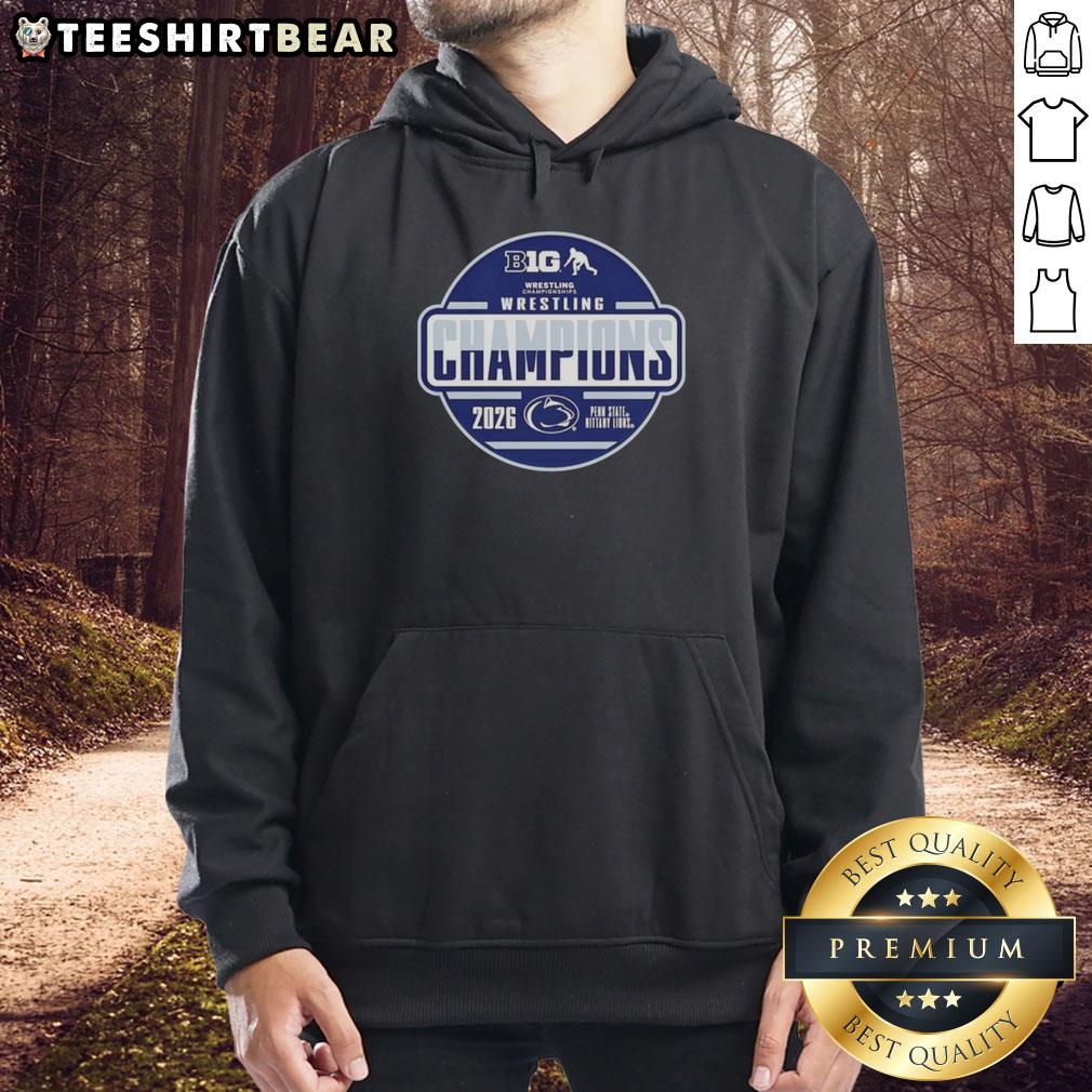 Good Penn State Nittany Lions 2026 Big Ten Men's Wrestling Tournament Champions Hoodie featuring team logo and vibrant colors.