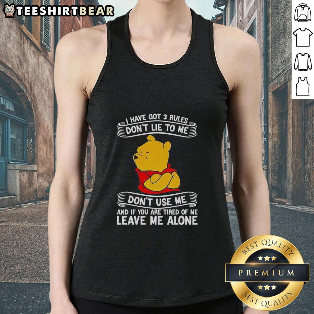 Good Pooh tank top with 'I Have Got 3 Rules: Don't Lie to Me' design, perfect for casual wear and Disney fans.