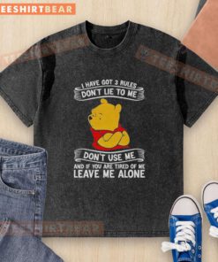 Alt Text: Good Pooh I Have Got 3 Rules Don't Lie to Me washed t-shirt featuring a playful design and vibrant colors.