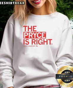 Alt Text: Good Pryce Sandfort wearing The Pryce Is Right sweatshirt, showcasing stylish design and vibrant colors.