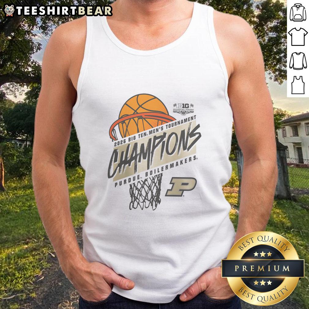 Good Purdue Boilermakers 2026 Big Ten Men's Basketball Tournament Champions tank top featuring team colors and logo.