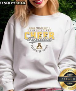 Good Rochester Adams Highlanders 2026 MHSAA Cheer Division 1 Finalist sweatshirt featuring team colors and logo.