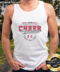Good Romeo Bulldogs 2026 MHSAA Cheer Division 1 Finalist tank top featuring team logo and vibrant colors.