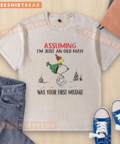 Good Snoopy and Woodstock graphic on a washed t-shirt, featuring the quote about being mistaken for an old man.