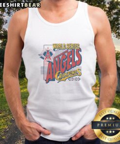 Alt Text: Hot Anaheim Angels 2002 World Series Champions tank top featuring team logo and vibrant colors, perfect for fans.