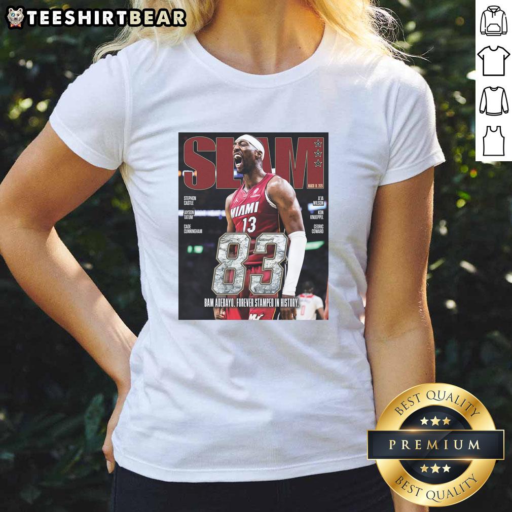 Hot Bam Adebayo of Miami Heat scores an 83-point slam, featured on 261 Magazine Ladies Tee.