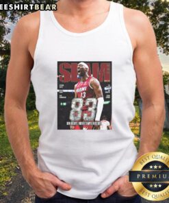 Alt Text: Hot Bam Adebayo of Miami Heat soaring for an 83-point slam, wearing a stylish 261 Magazine tank top.