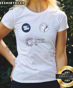 Alt Text: Hot Chat with Chaps Millwall FC & Cancer Research UK Ladies Tee featuring vibrant design and team colors.