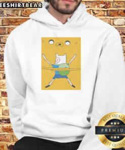 Alt Text: Hot Finn hugging Jake in a bro hug on Adventure Time movie hoodie, perfect for fans of the series.