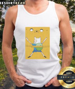 Alt Text: Hot Finn hugging Jake in a bro hug, featured on an Adventure Time movie tank top design. Perfect for fans!