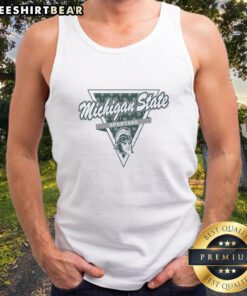 Hot Michigan State Spartans football tank top with palm tree pattern inside triangle logo, perfect for summer wear.