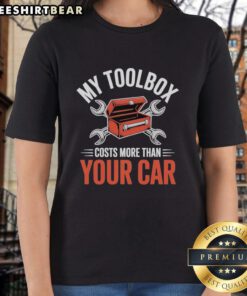 Hot My Toolbox Costs More Than Your Car Tuning Ladies Tee featuring bold graphic design, perfect for automotive enthusiasts.
