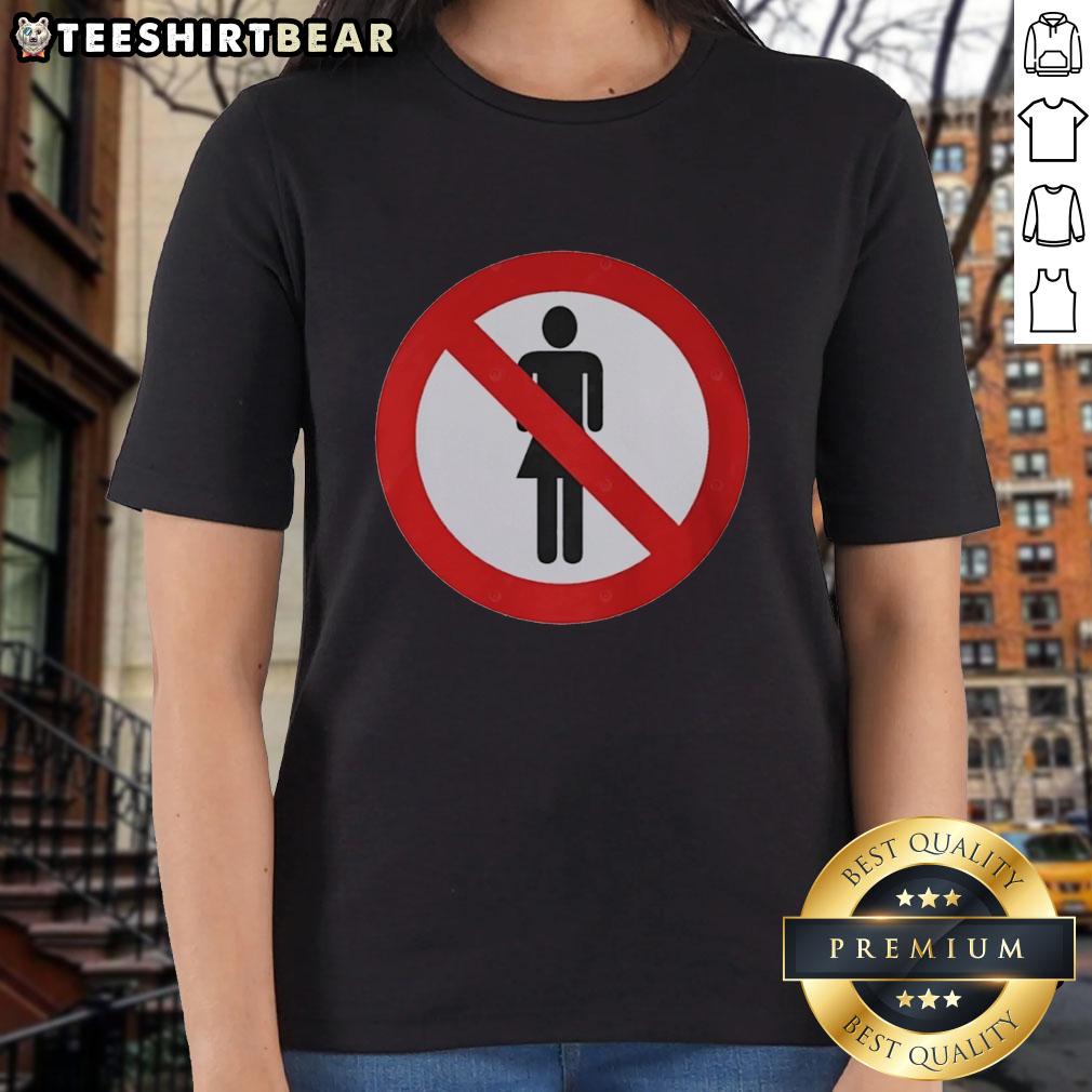 Hot No Women Sign graphic on a stylish ladies tee, perfect for bold fashion statements and unique casual wear.