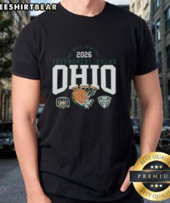 Ohio Bobcats men's basketball MAC 2026 tournament bound T-shirt featuring team colors and logo design.