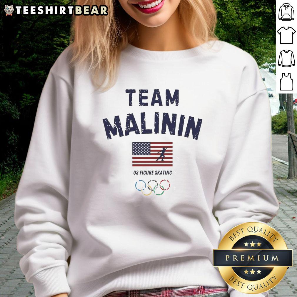 Ilia Malinin US figure skating sweatshirt on display, showcasing vibrant design and team spirit for fans and athletes.