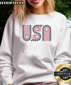 Hot USA Stars Stripes and Baseball Sweatshirt featuring a stylish design for patriotic sports fans.