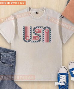 Hot USA Stars Stripes and Baseball washed t-shirt featuring a patriotic design, perfect for summer wear and sports fans.