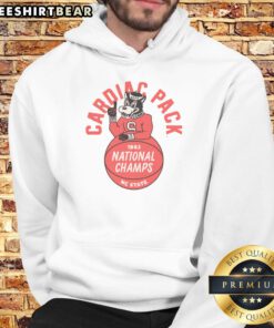 Vintage 1983 NC State Cardiac Pack Champs hoodie featuring classic red and white design, perfect for fans and collectors.