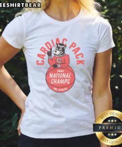 Vintage ladies tee featuring the NC State Cardiac Pack Champs design from 1983, perfect for fans and collectors.