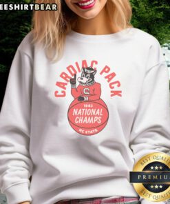 Vintage 1983 NC State Cardiac Pack Champs sweatshirt showcasing classic red and white design, perfect for fans.