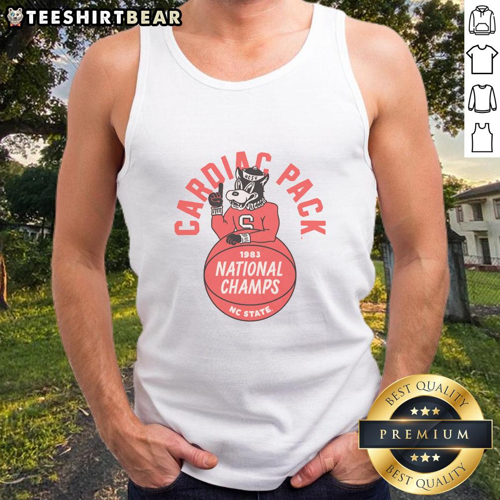 Vintage 1983 NC State Cardiac Pack Champs tank top showcasing classic team spirit and retro style for fans.