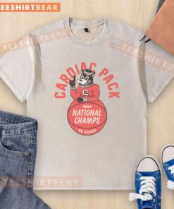 Vintage washed t-shirt featuring NC State Cardiac Pack Champs 1983 design, perfect for fans and collectors.