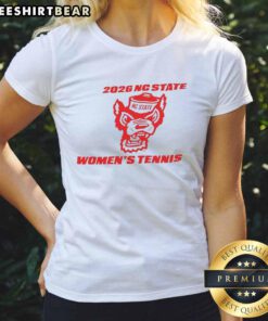 NC State Women's Tennis logo on a stylish ladies tee shirt for 2026, perfect for tennis fans and supporters.