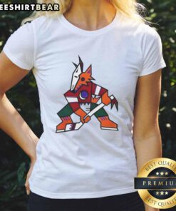 Nice Arizona Coyotes NHL Kachina Coyote logo on a stylish ladies tee, perfect for hockey fans and casual wear.