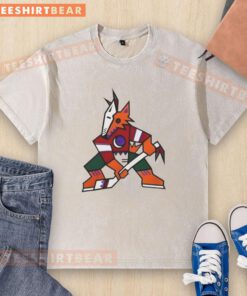 Alt Text: Nice Arizona Coyotes NHL Kachina Coyote logo washed t-shirt in vibrant colors, perfect for hockey fans.