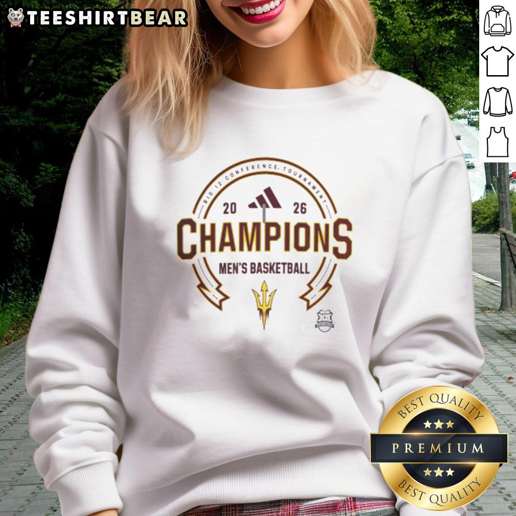 Men's Arizona State Sun Devils Basketball Big 12 Champions 2026 sweatshirt in maroon and gold.