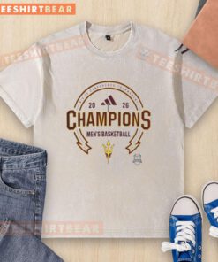 2026 Big 12 Champions Arizona State Sun Devils Men's Basketball washed t-shirt featuring team logo and vibrant colors.