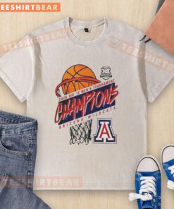 Alt Text: 2026 Arizona Wildcats Big 12 Men's Basketball Conference Tournament Champions logo on a washed t-shirt.
