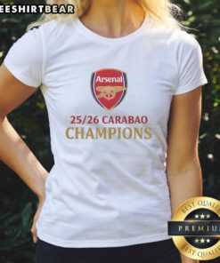 Nice Arsenal Carabao Champions Ladies Tee featuring team logo and vibrant colors for women's fan apparel.