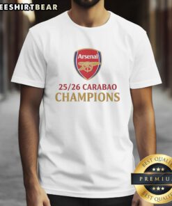 Alt Text: Nice Arsenal Carabao Champions T-Shirt featuring bold team logo and vibrant colors, perfect for fans and collectors.