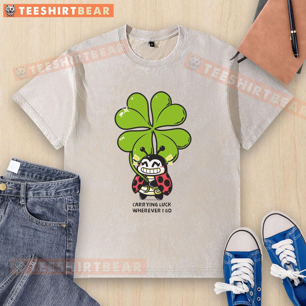 Ladybug washed t-shirt featuring a charming design that brings good luck, perfect for casual outings.