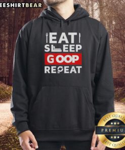 Cozy Nice Eat Sleep Goop Repeat Hoodie in soft fabric, perfect for casual wear and lounging. Stylish and comfortable.
