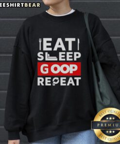 Cozy Nice Eat Sleep Goop Repeat sweatshirt in soft fabric, perfect for casual wear and lounging in style.