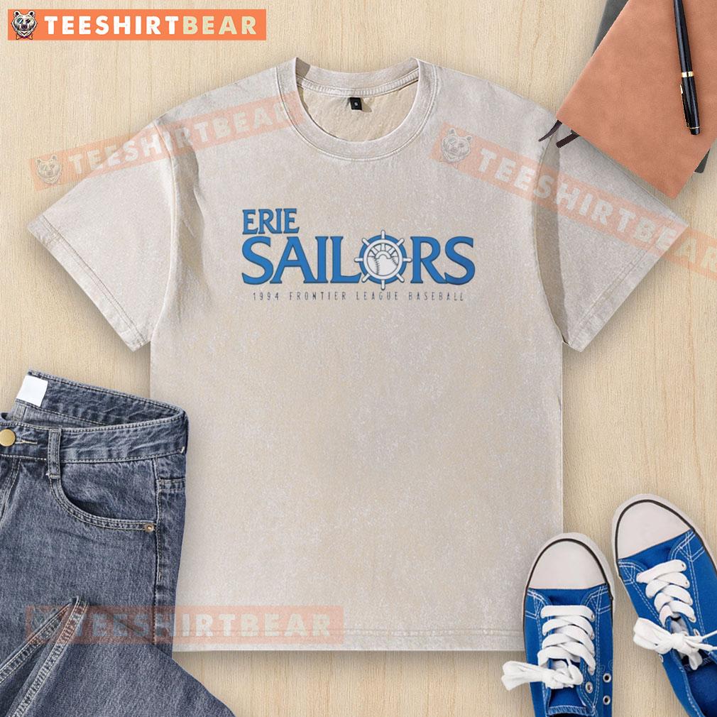 Alt Text: Vintage 1994 Nice Erie Sailors baseball washed t-shirt from the Frontier League, featuring team logo and faded design.
