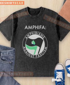 Colorful Nice Frog design on an Amphifa amphibians t-shirt promoting anti-fascism, perfect for eco-friendly fashion.