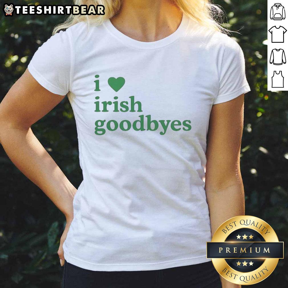 Women's 'Nice I Love Irish Goodbye' tee for St. Patrick's Day, featuring a vibrant green design perfect for celebrations.