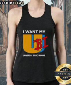 Stylish 'Nice I Want My UBI' tank top promoting Universal Basic Income, perfect for casual wear and social activism.