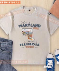 Maryland girl in Illinois world t-shirt featuring a state map outline design, perfect for proud state fans.