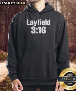 Stylish Nice Layfield 3/16 text hoodie in black, perfect for casual wear and street style fashion.