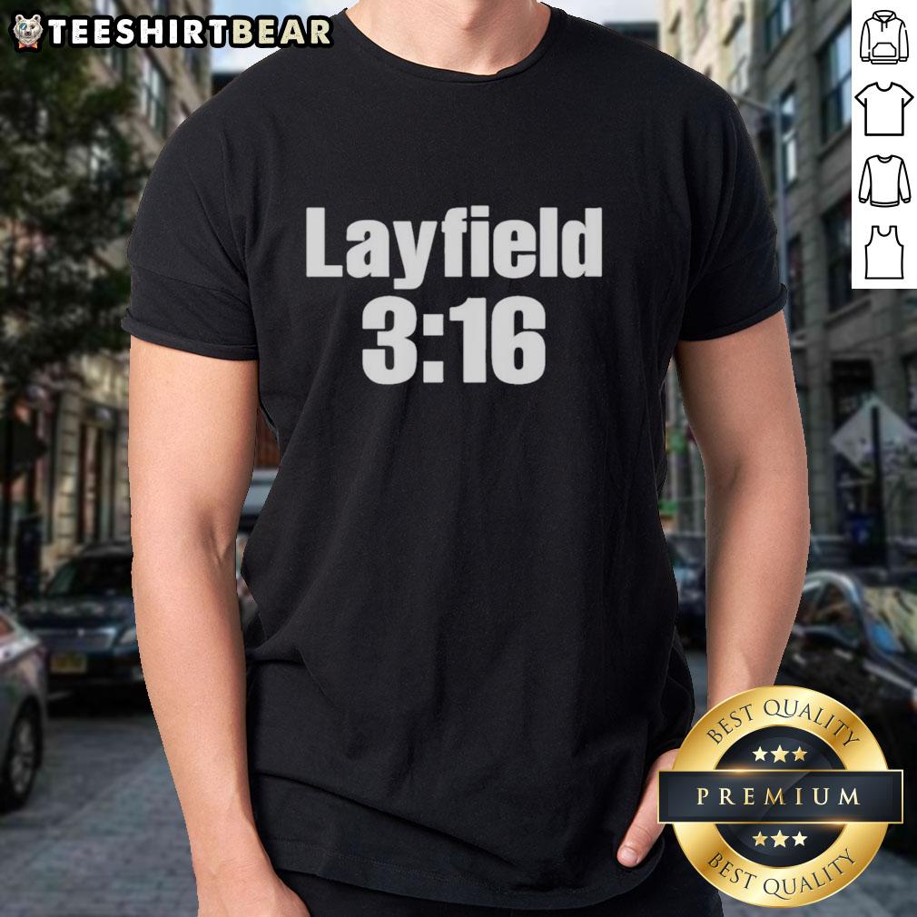 Nice Layfield 3 16 Text T-Shirt featuring bold graphic design on a stylish, comfortable fit for casual wear.