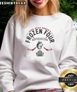 Alt Text: Northeastern Huskies NCAA Women's Ice Hockey 2026 Frozen Four sweatshirt in navy blue, showcasing team pride.