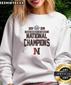 Northeastern Huskies NCAA Women's Ice Hockey Frozen Four Champions 2026 sweatshirt showcasing team pride and victory.