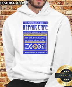 Nice Repair Cafe Makers Local 256 hoodie showcasing community spirit and sustainability in fashion.